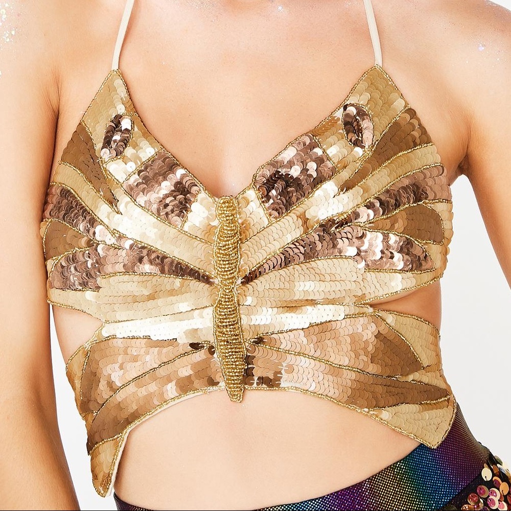 Dolls Kill playa dreaming festival sequin butterfly top size Small